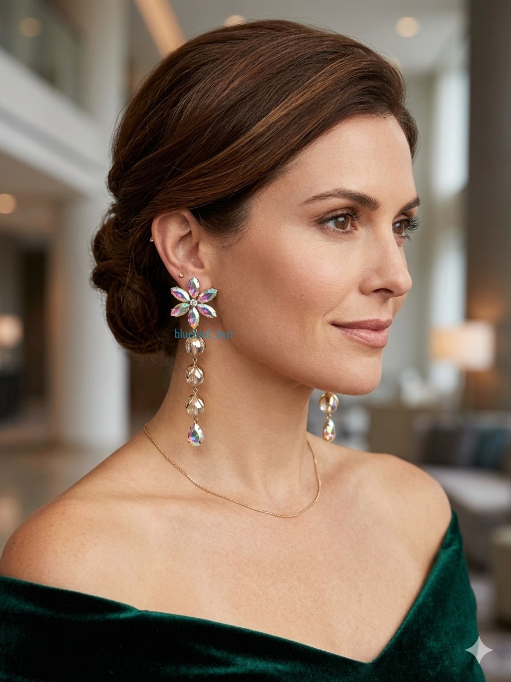 Natasha Couture Iridescent Floral Crystal Drop Earrings